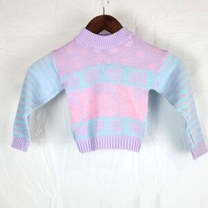 Vintage Sears Pastel Mockneck Sweater With Stripes‎ and Polka Dots